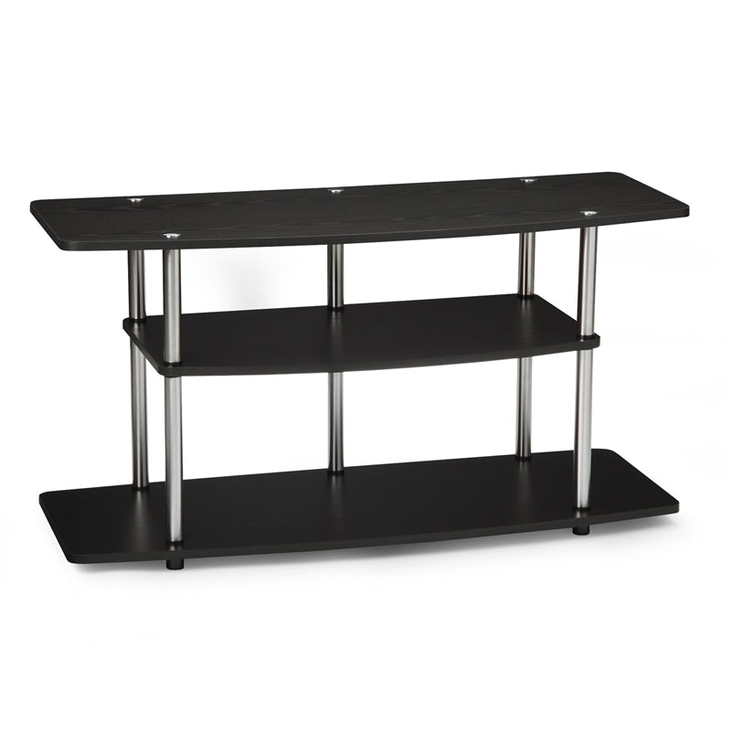 3-Tier Flat Screen TV Stand in Black Wood Grain / Stainless Steel