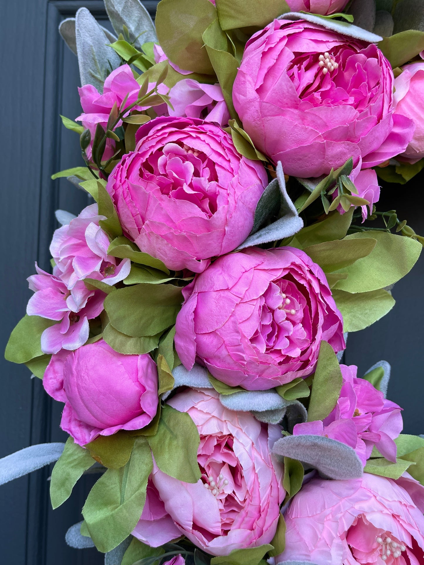 Spring + Summer Pink Peony & Lambs Ear Wreath