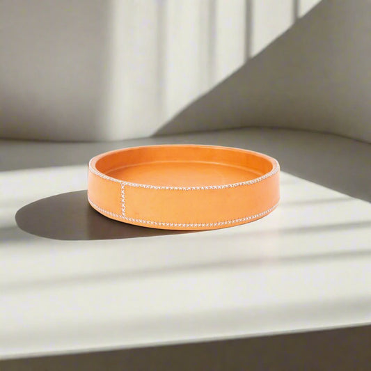 Cerro | 10.5" Round Cedar & Leather Tray