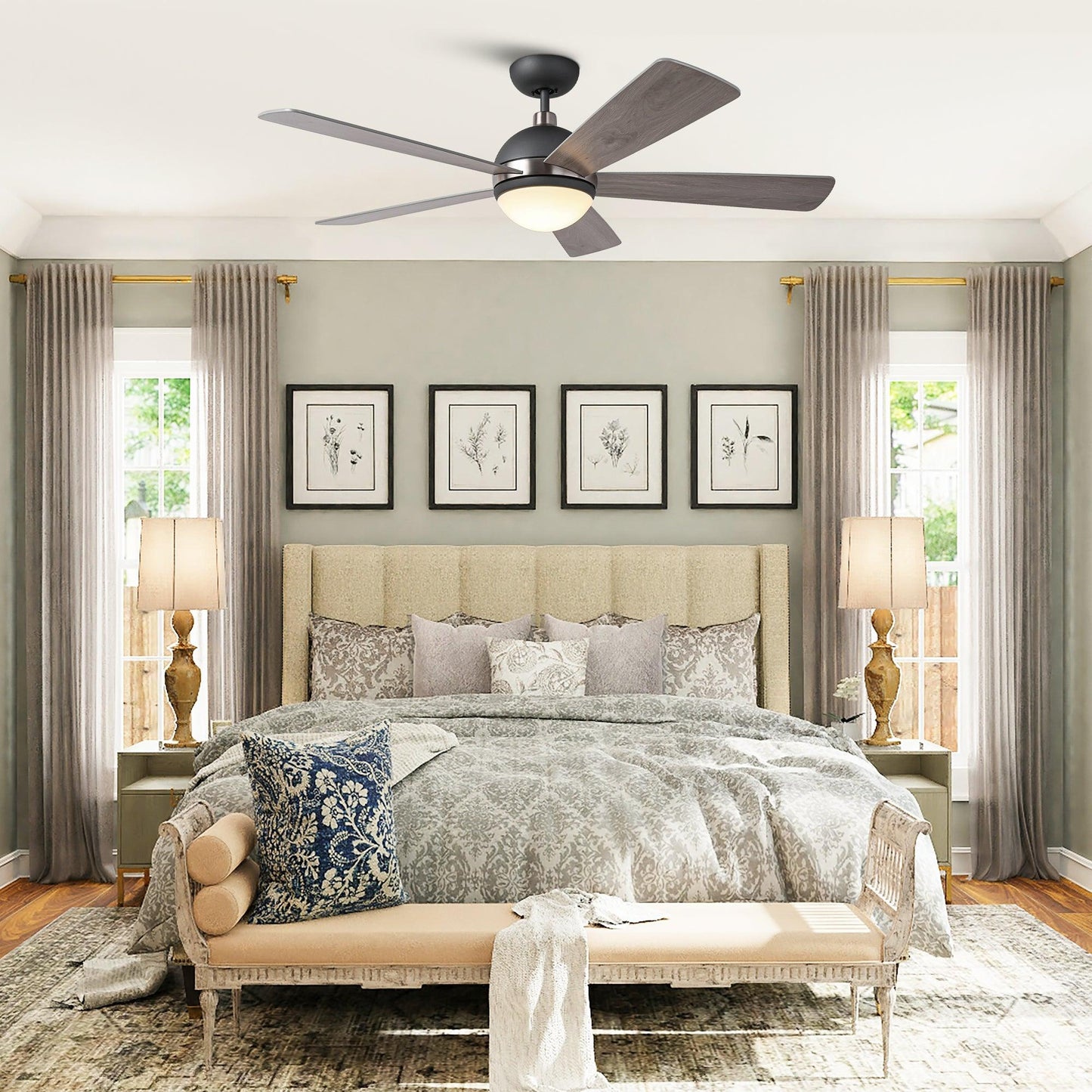 52" Indutrial 5 Blades Ceiling Fan with LED Lighting