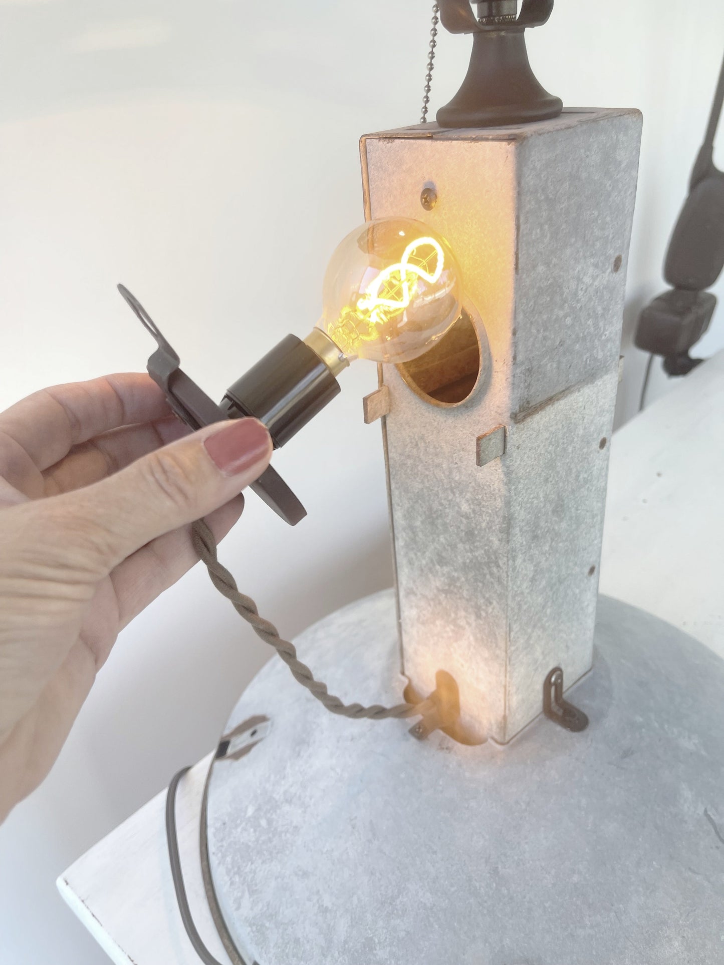 Original Antique Chicken Feeder Tall Farm Table Lamp