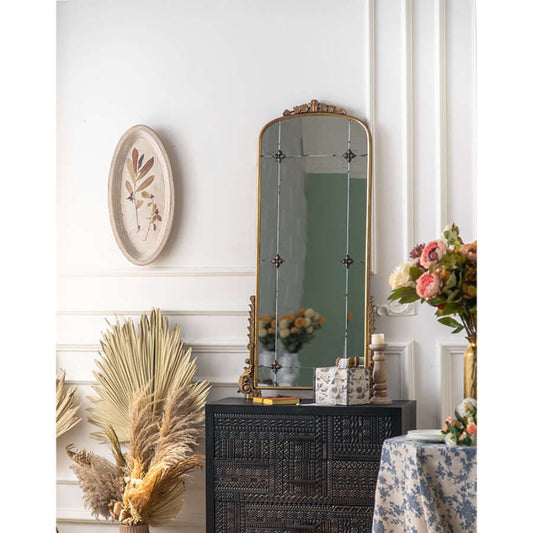 Vintage Arched Wall Mirror with Antique Gold Frame