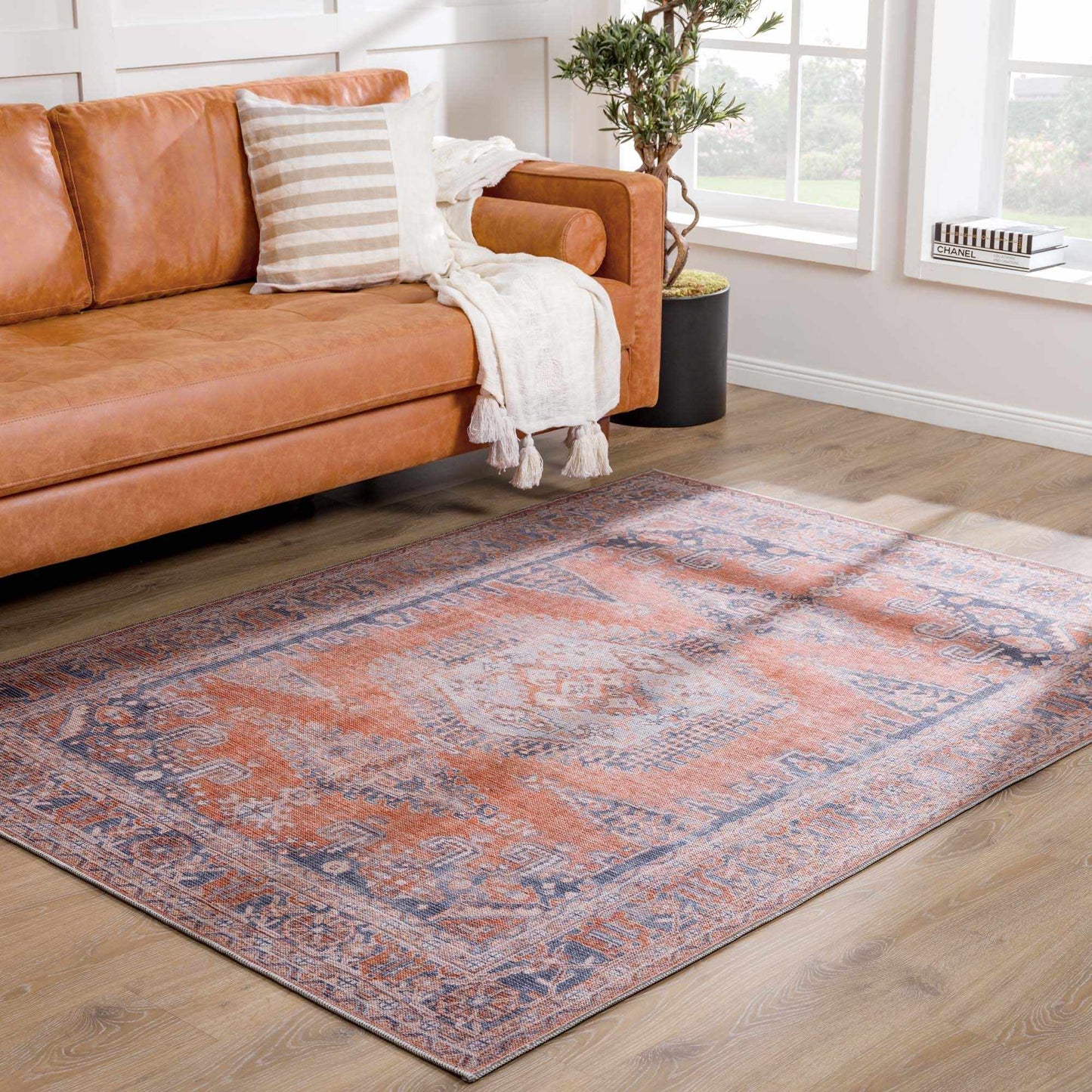 Burnt Orange Taber Medallion Washable Area Rug