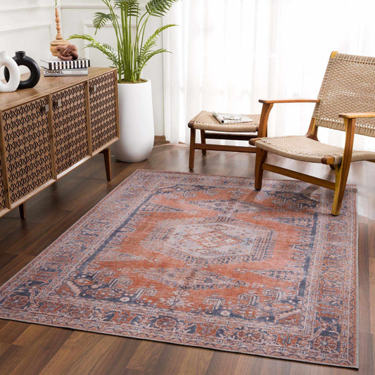 Burnt Orange Taber Medallion Washable Area Rug