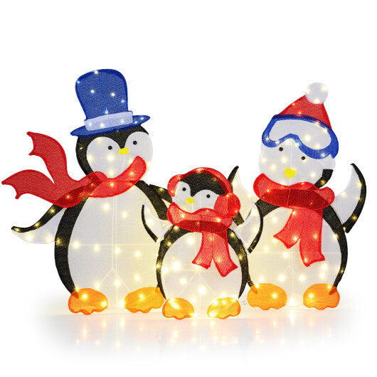 3-Piece 2D Lighted Penguin Family Christmas Decoration with 160 LED Lights