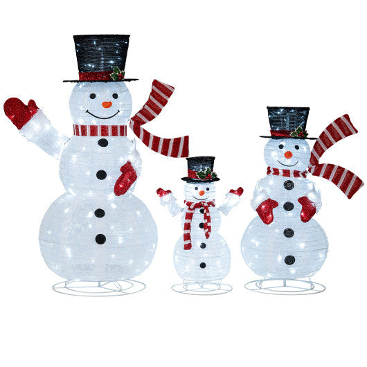 3-Piece Pre-Lit 3D Snowman Set with 270 LED Lights