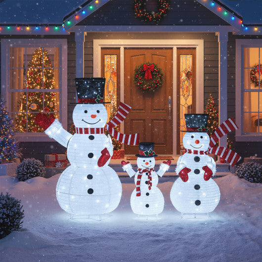 3-Piece Pre-Lit 3D Snowman Set with 270 LED Lights