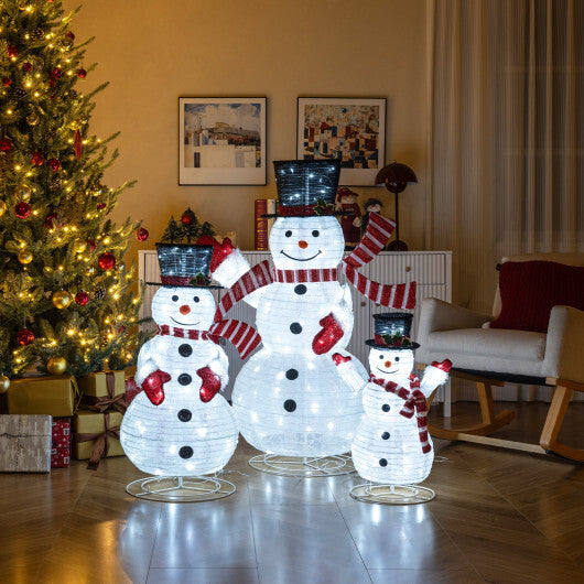 3-Piece Pre-Lit 3D Snowman Set with 270 LED Lights