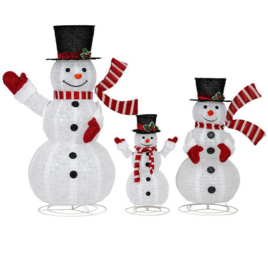 3-Piece Pre-Lit 3D Snowman Set with 270 LED Lights