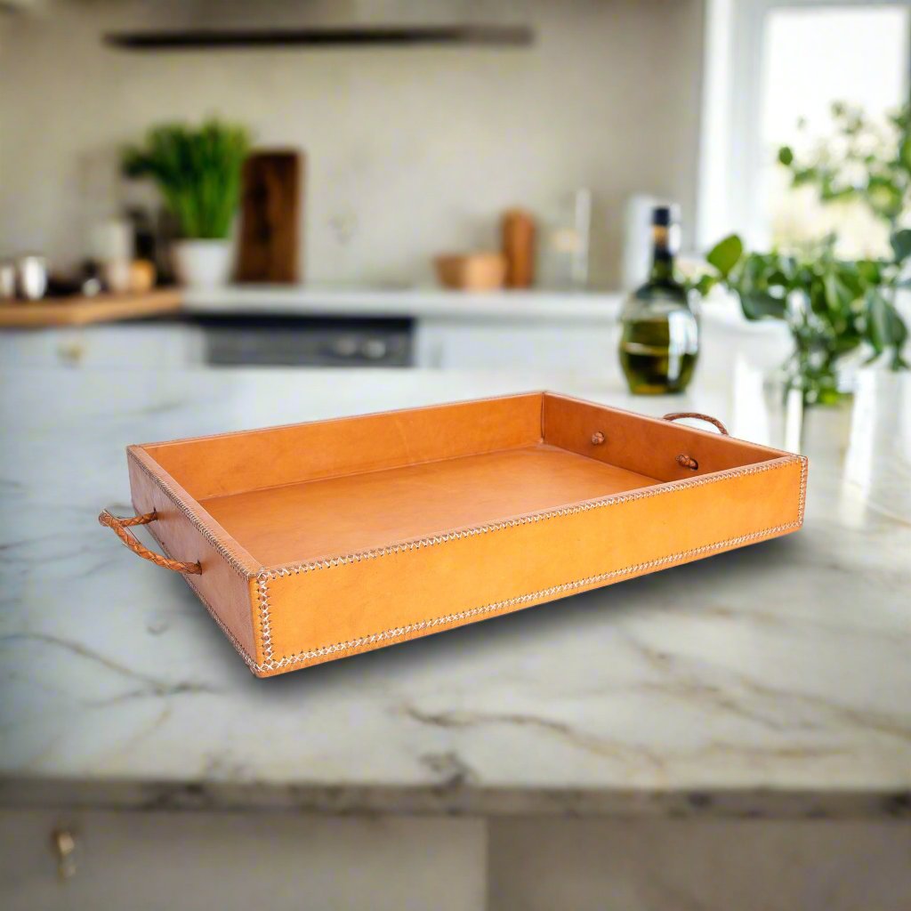 Comer | Large Rectangle Ottoman Tray with Embroidered Handles