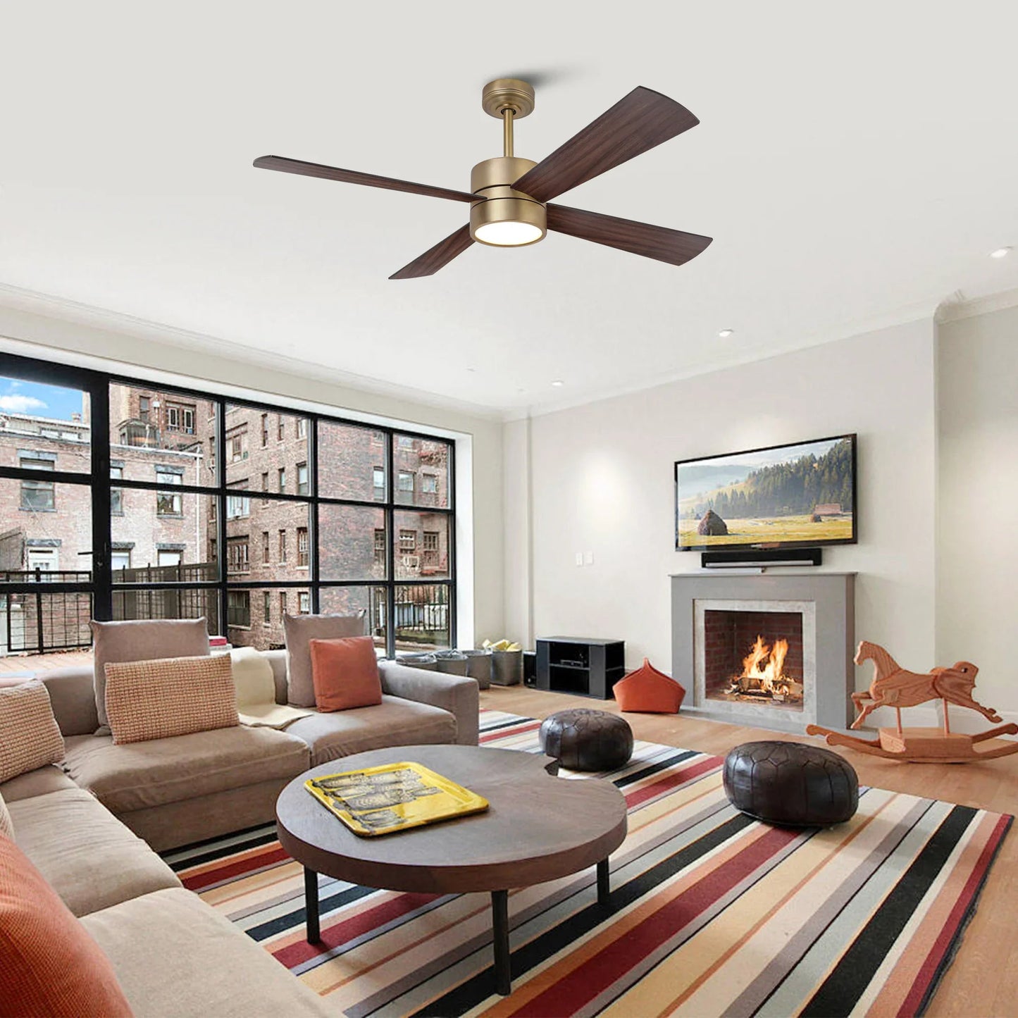 52 Inch Bucholz Industrial Dimmable RGB LED Ceiling Fan with Remote and APP Control