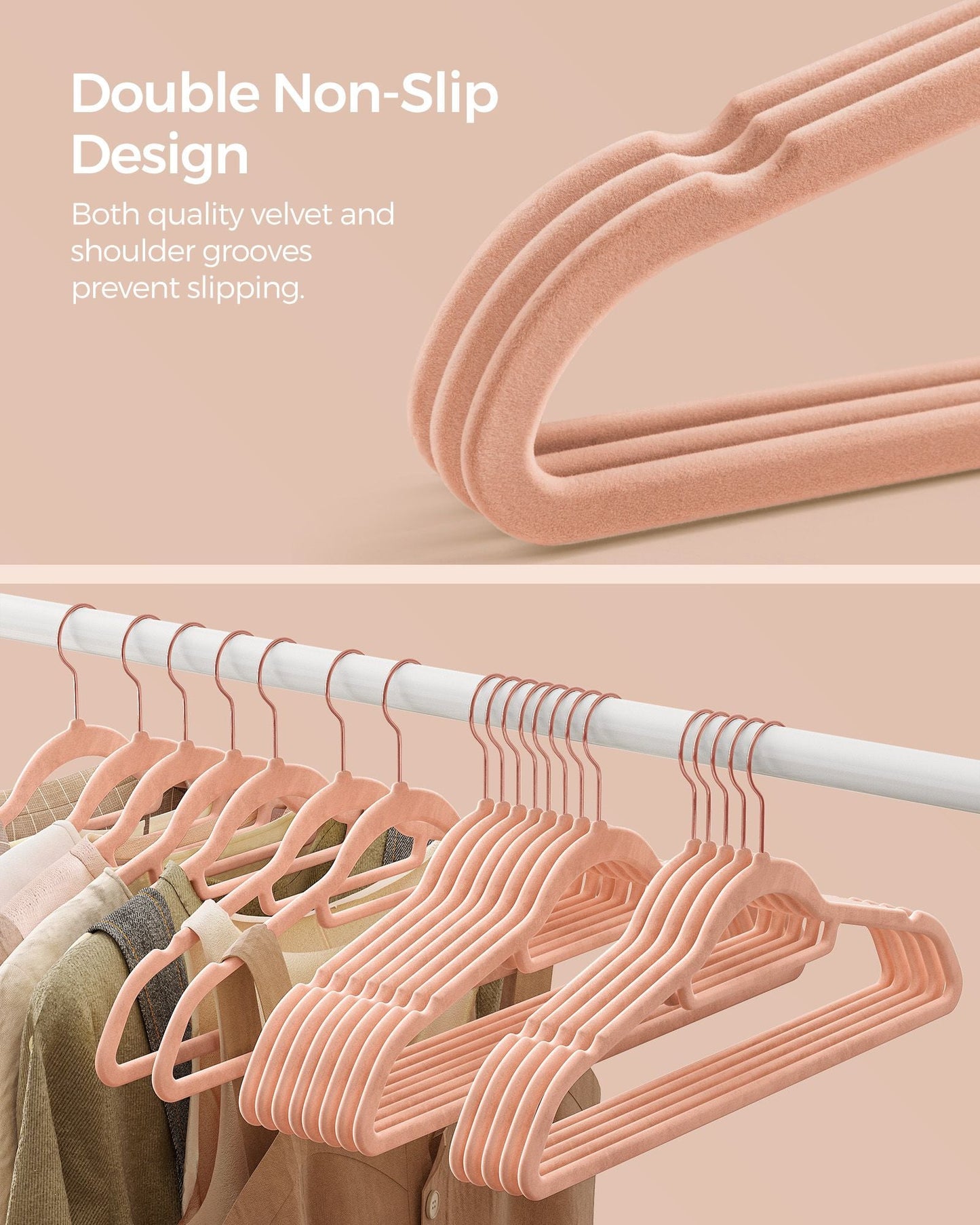 Set of 60 Clothes Hanger with Rose Gold Swivel Hook