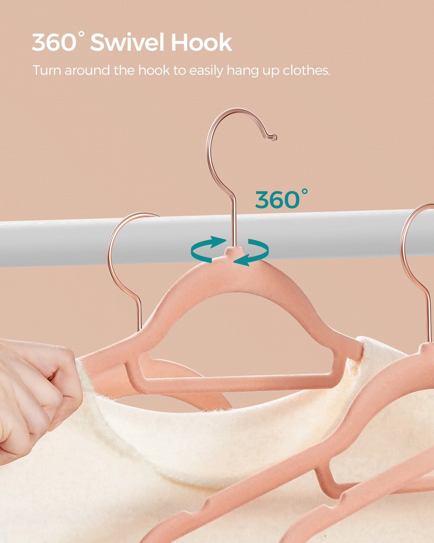 Set of 60 Clothes Hanger with Rose Gold Swivel Hook