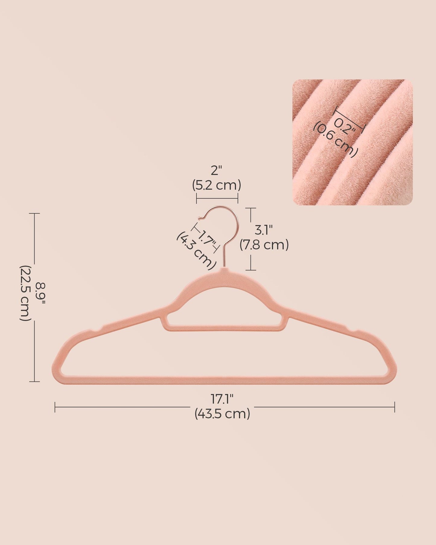 Set of 60 Clothes Hanger with Rose Gold Swivel Hook