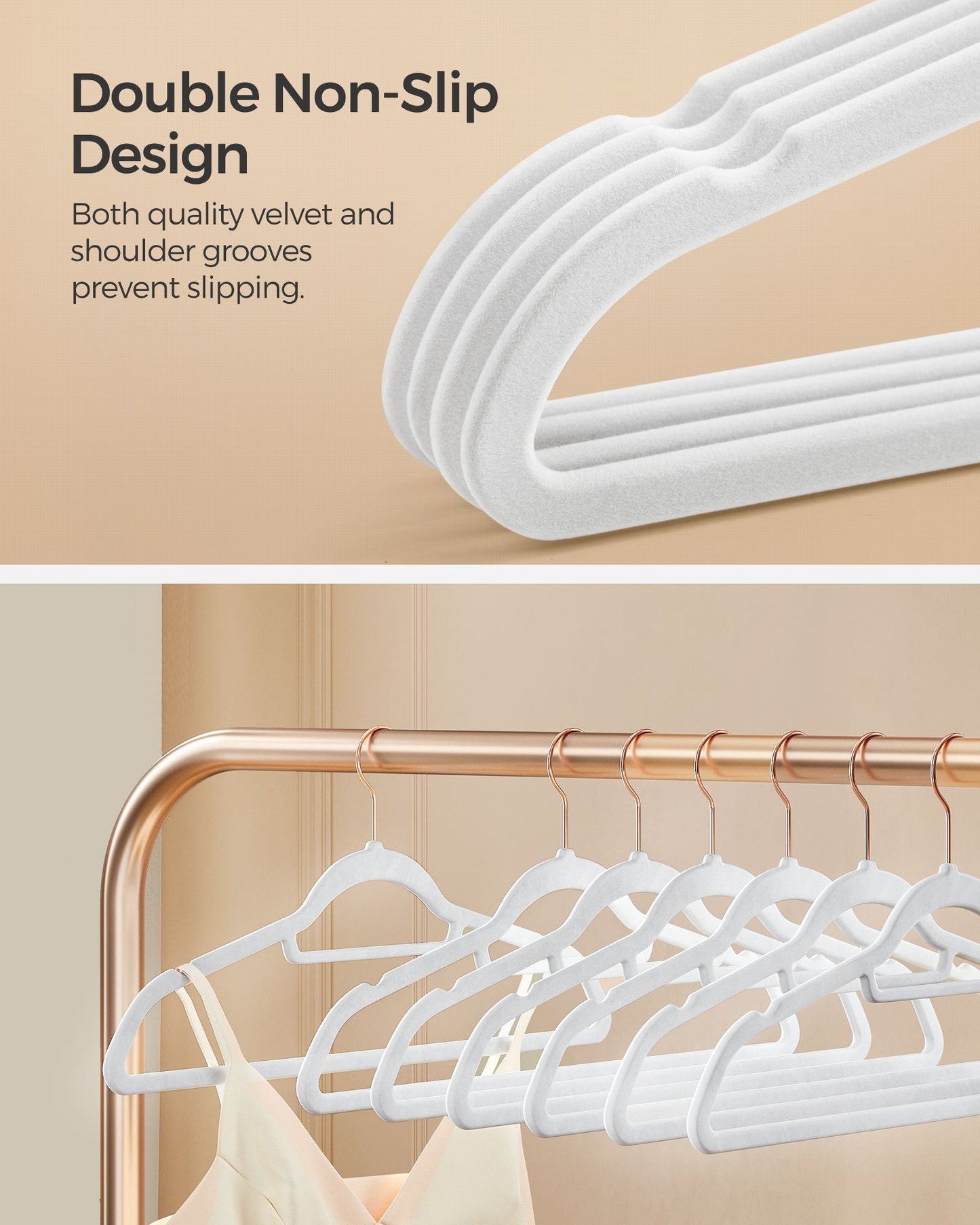 Set of 60 Clothes Hanger with Rose Gold Swivel Hook