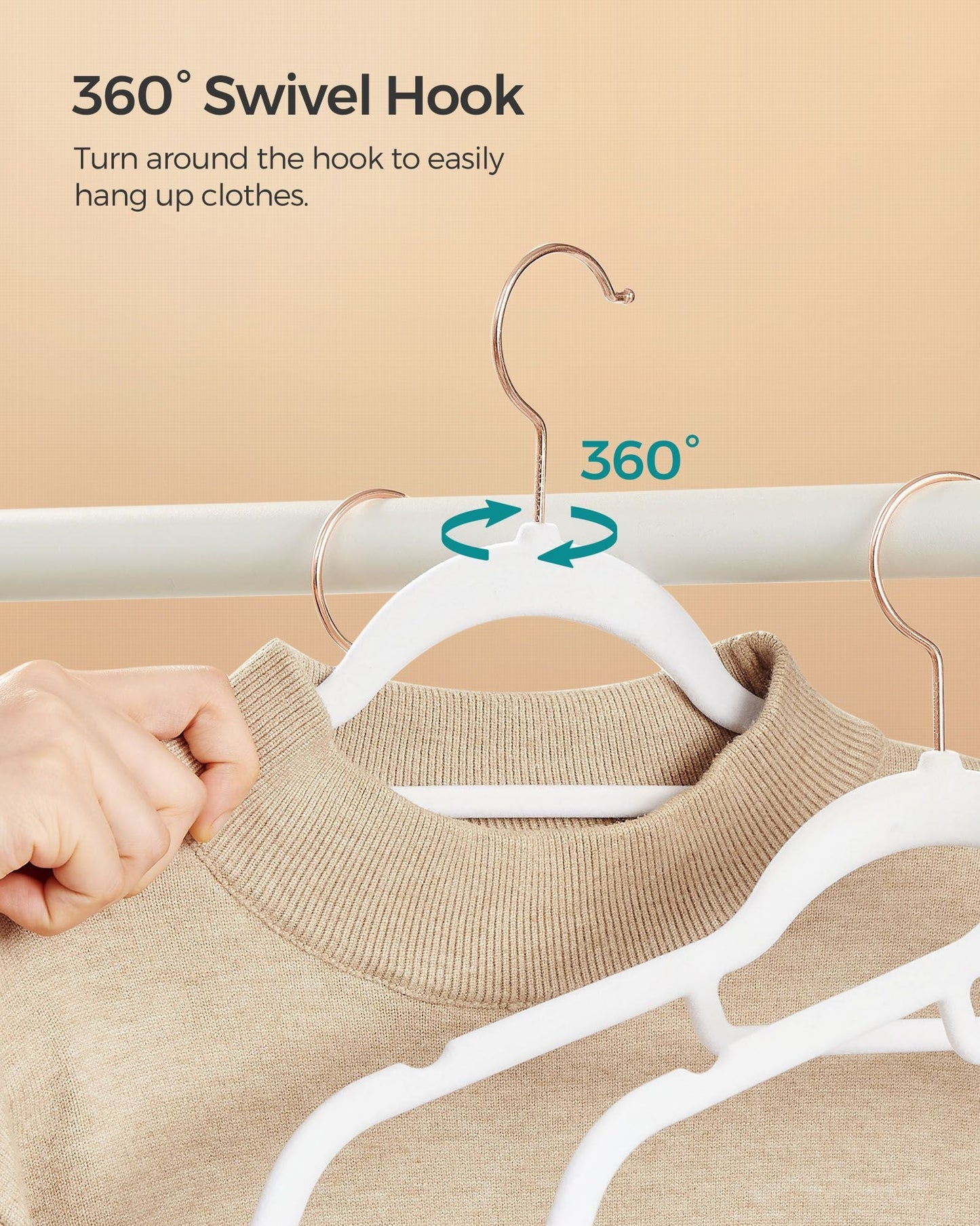Set of 60 Clothes Hanger with Rose Gold Swivel Hook