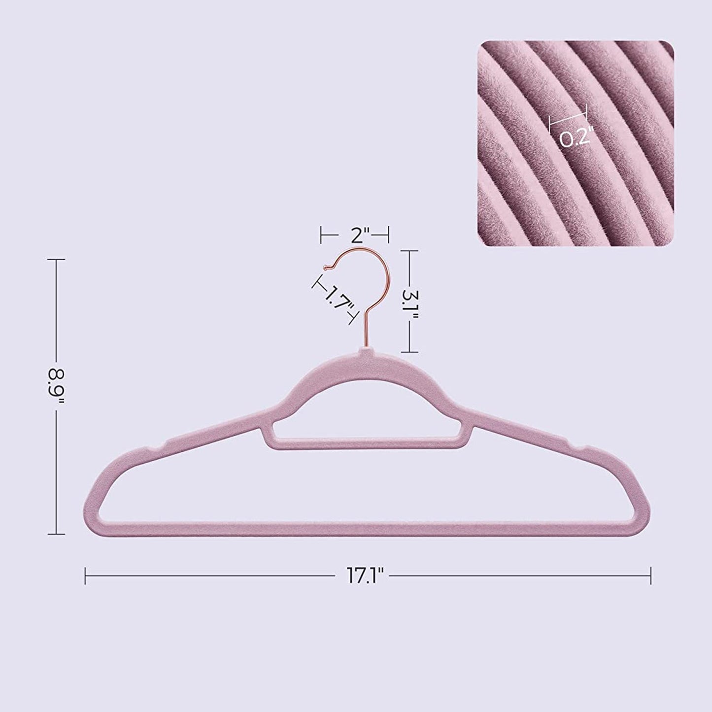 Set of 50 Clothes Hanger with Rose Gold Swivel Hook
