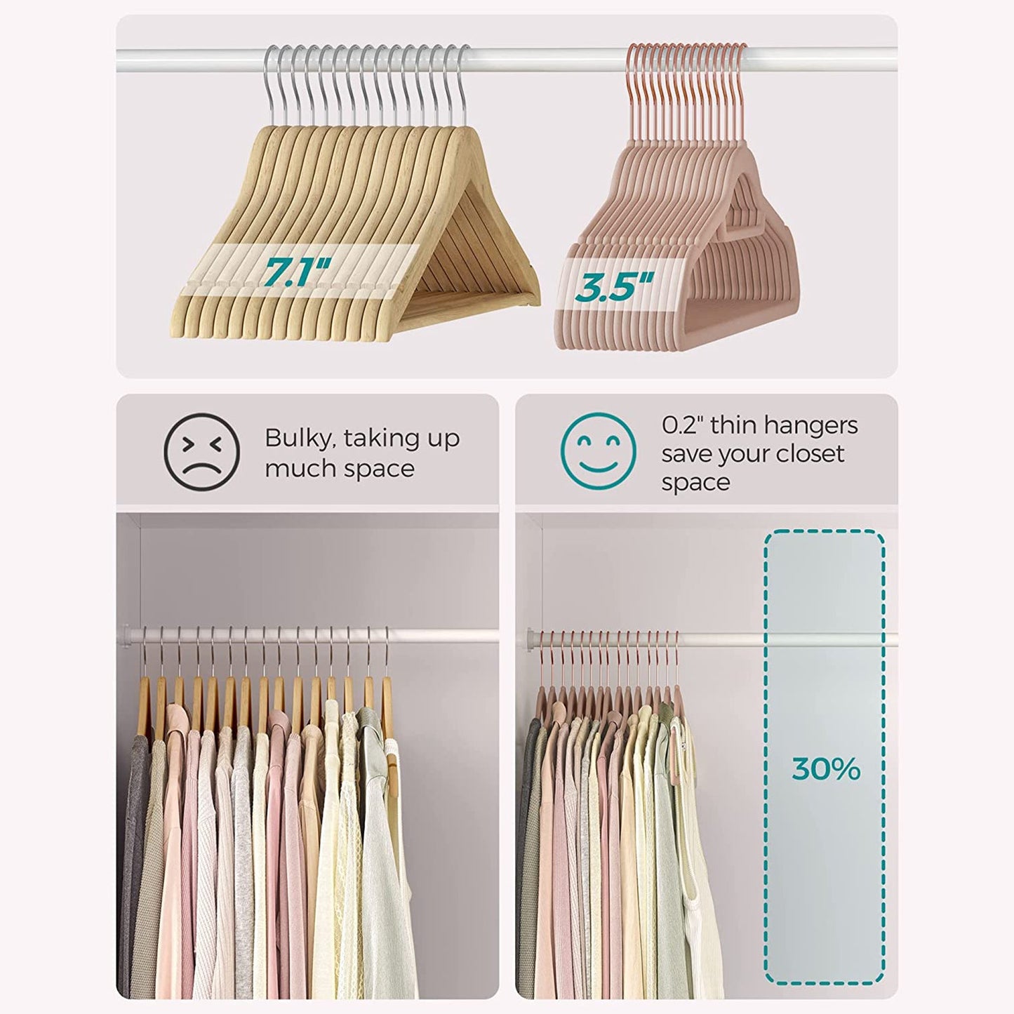 Set of 50 Clothes Hanger with Rose Gold Swivel Hook