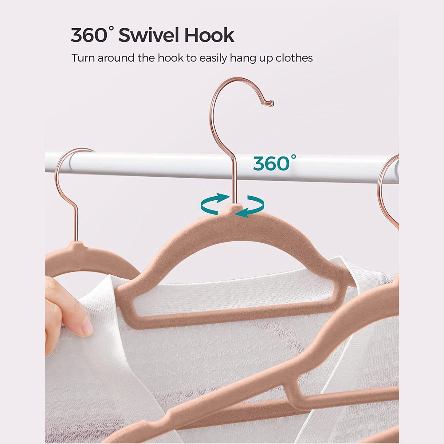 Set of 50 Clothes Hanger with Rose Gold Swivel Hook