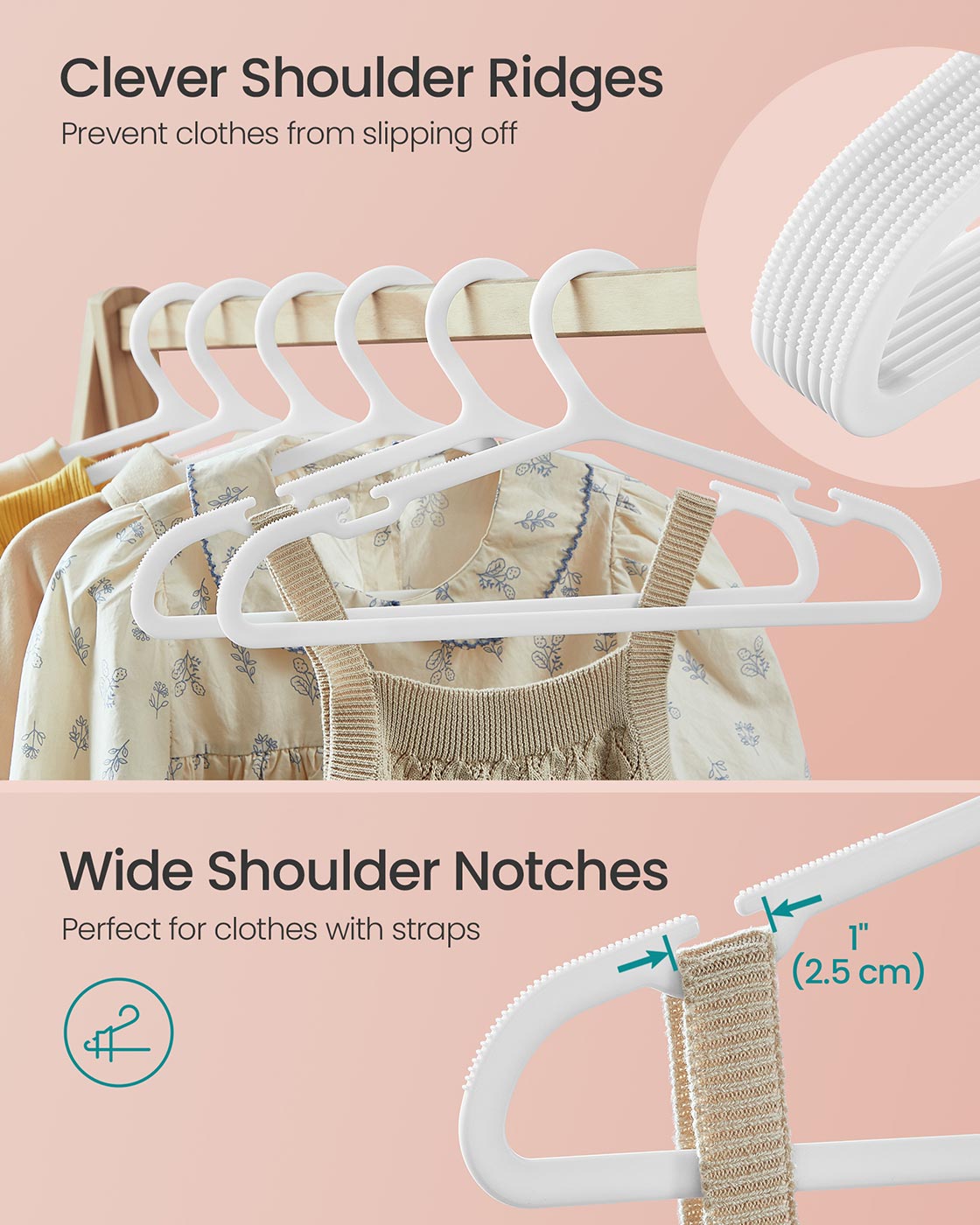Kids Hangers 100 Pack 14 x 7 Inches Non-Slip Cloud White