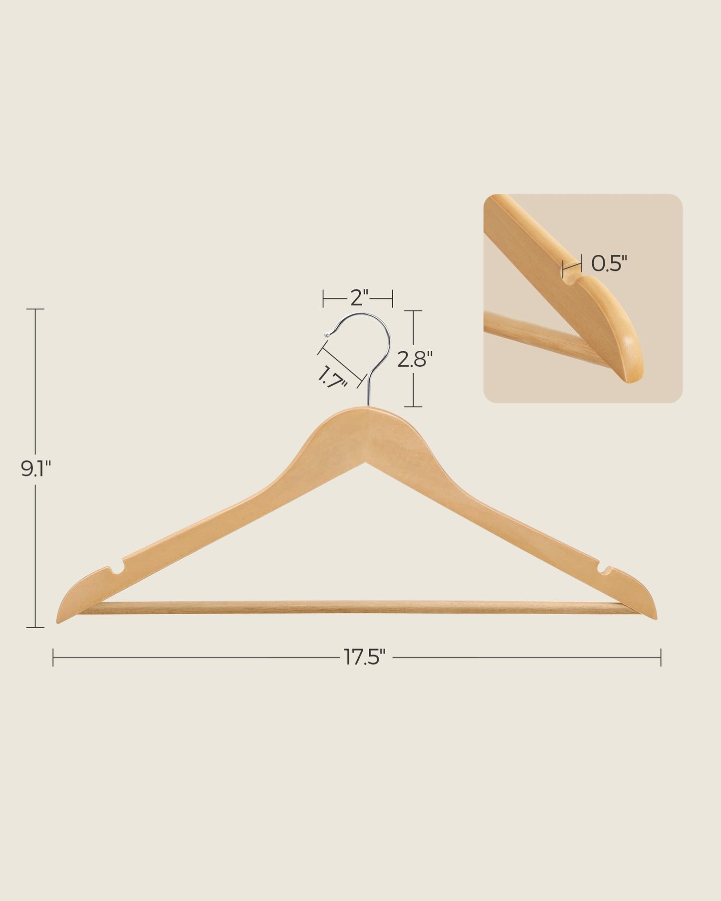 20-Pack Wood Coat Hangers with Shoulder Notches