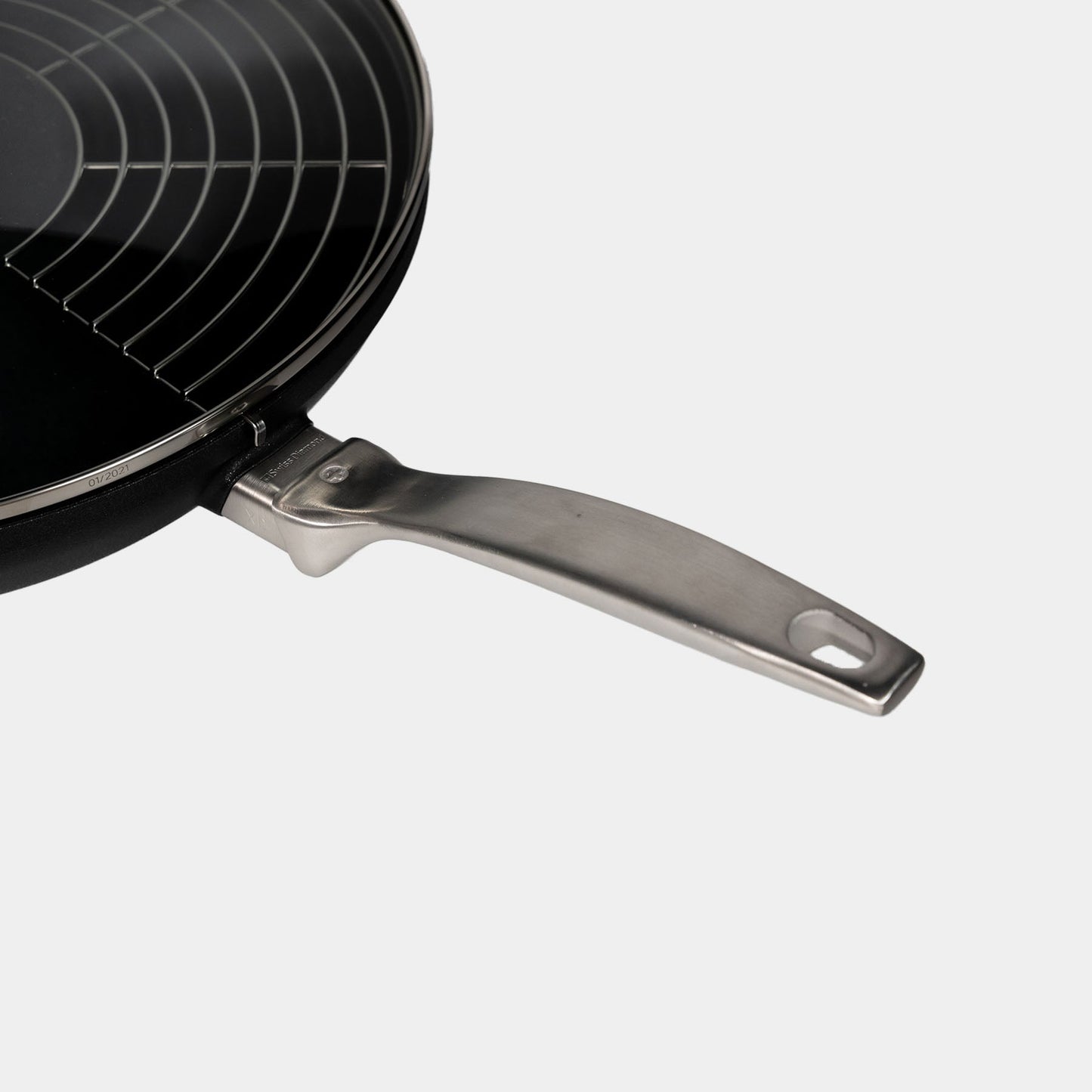 CXD PFAS Free Nonstick Wok with Lid and Rack - 12.5" (32 cm), 5.3 QT (5 L) showing steel handle and nonstick surface.