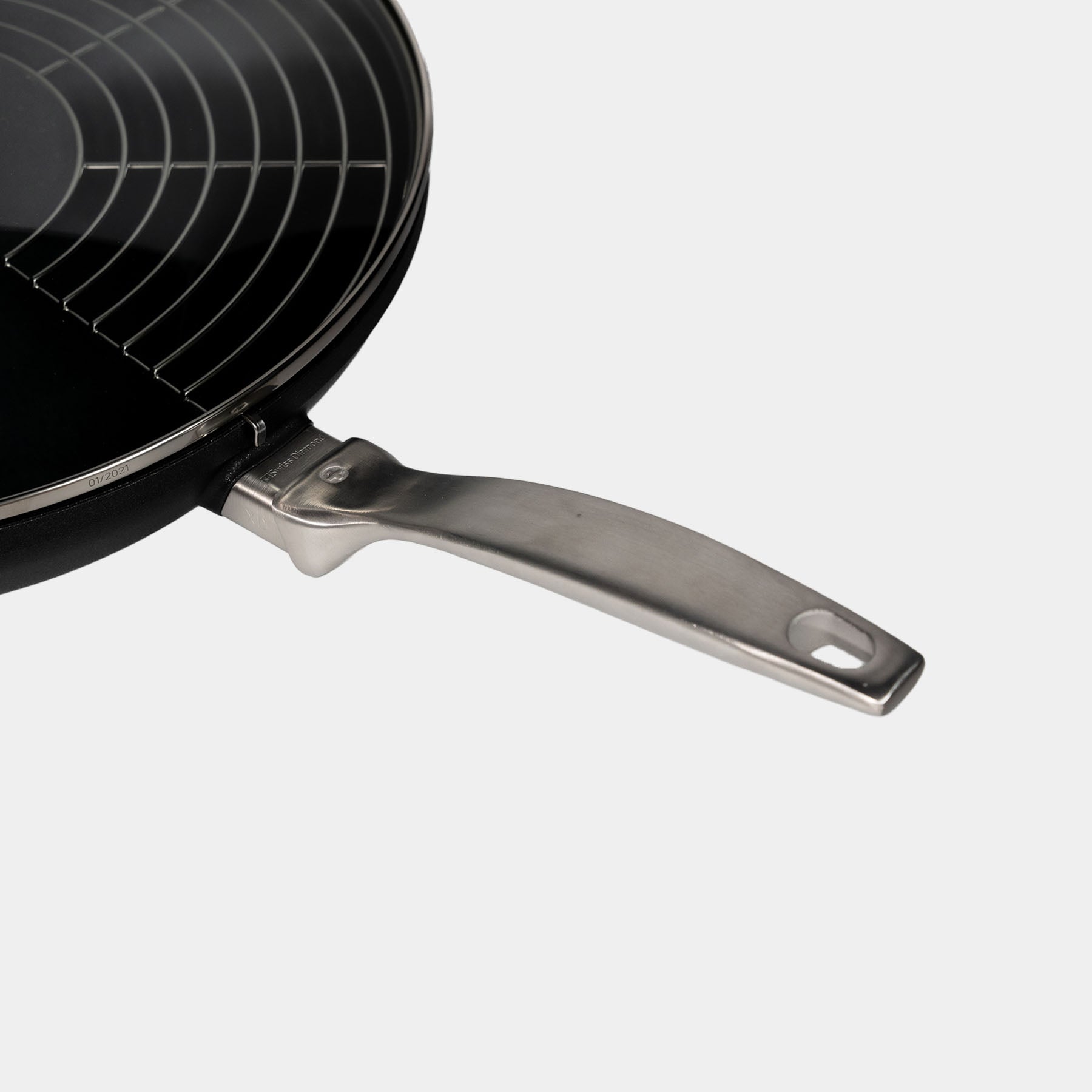 CXD PFAS Free Nonstick Wok with Lid and Rack - 12.5" (32 cm), 5.3 QT (5 L) showing steel handle and nonstick surface.