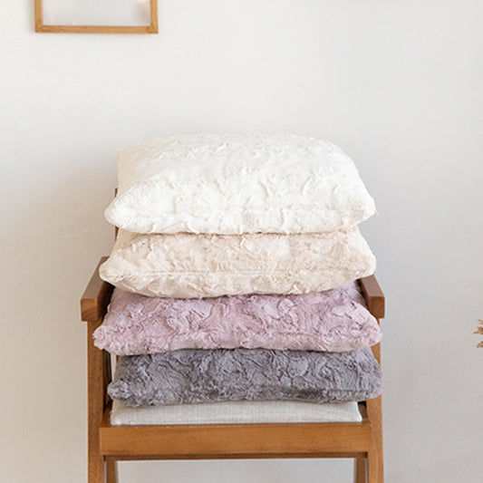 Set of 4 well mixed miss and match reversible sides furry throw pillowcase and insert 18"x18" square