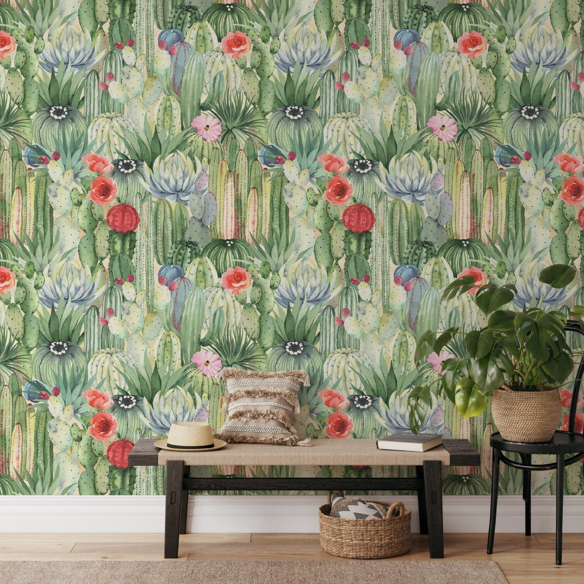 Western Green Cactus Wallpaper Peel and Stick