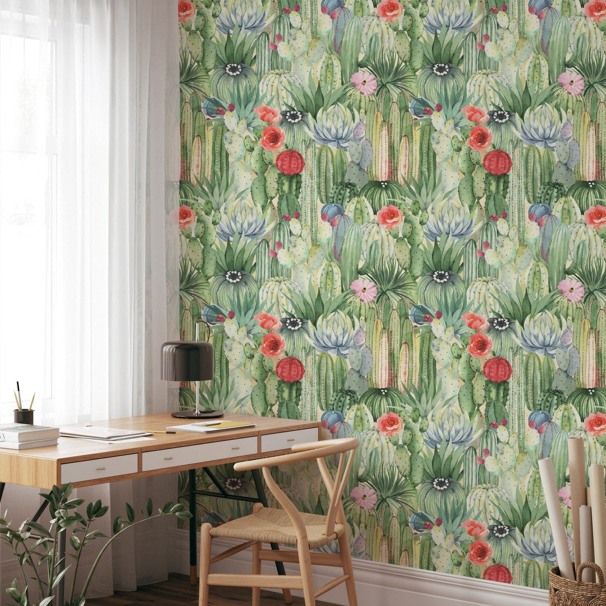 Western Green Cactus Wallpaper Peel and Stick