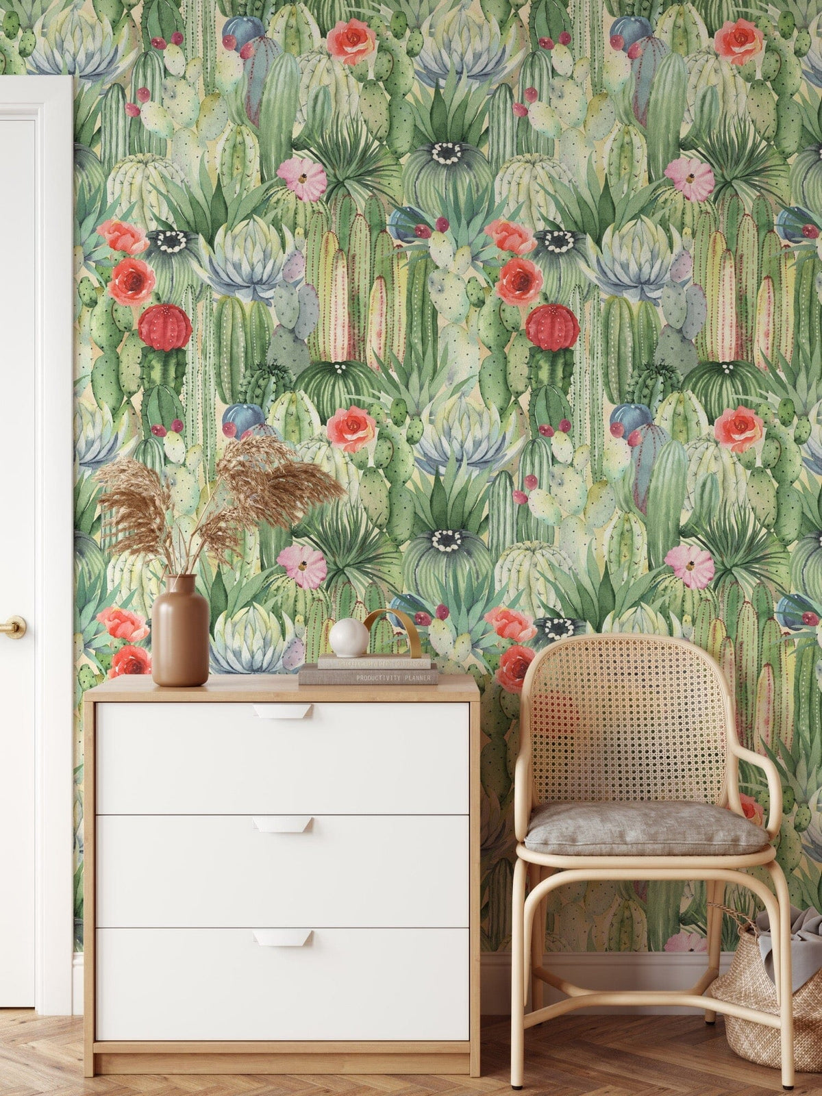 Western Green Cactus Wallpaper Peel and Stick