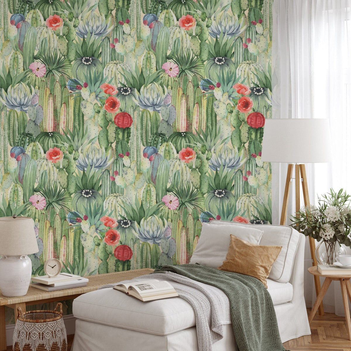 Western Green Cactus Wallpaper Peel and Stick