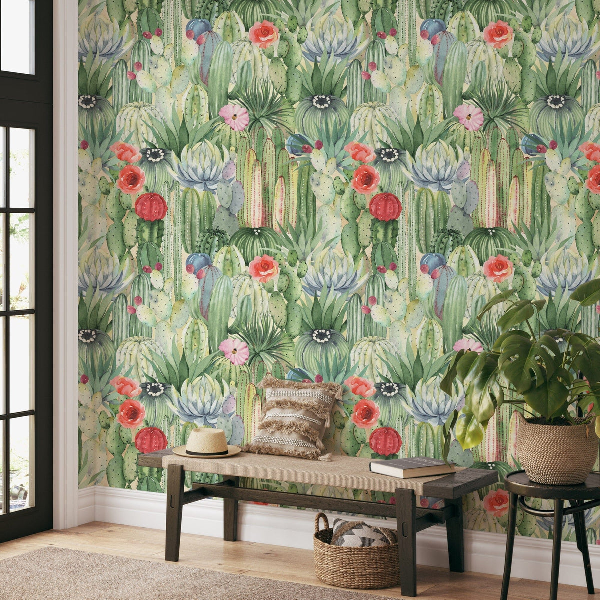 Western Green Cactus Wallpaper Peel and Stick