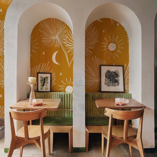 Night Palm Wallpaper, marigold and white