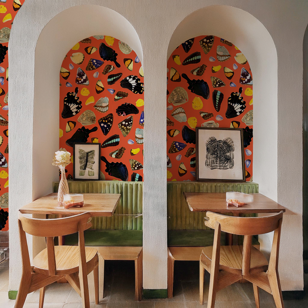 Butterfly Terrazzo Wallpaper, orange