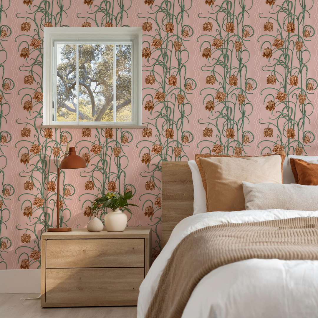Campanas Wallpaper, dusty pink &  orange