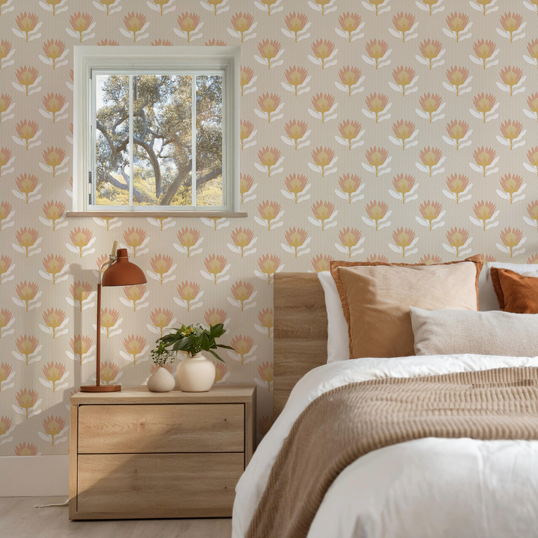 King Protea Wallpaper, tan and light coral