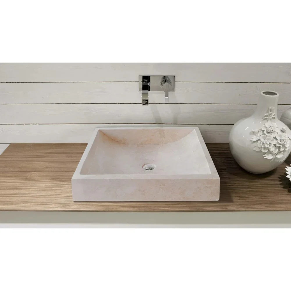 Cappuccino Beige Marble Rectangular Above Vanity Bathroom Sink (W)18" (L)21.5" (H)5"