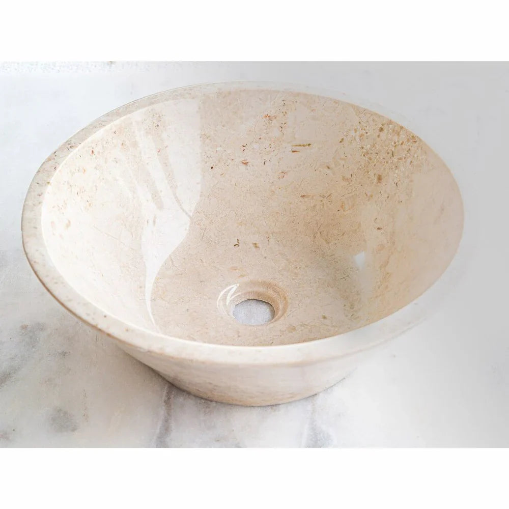 Cappuccino Beige Marble V-Shape Tapered Above Vanity Bathroom Sink Polished (D)16" (H)6"