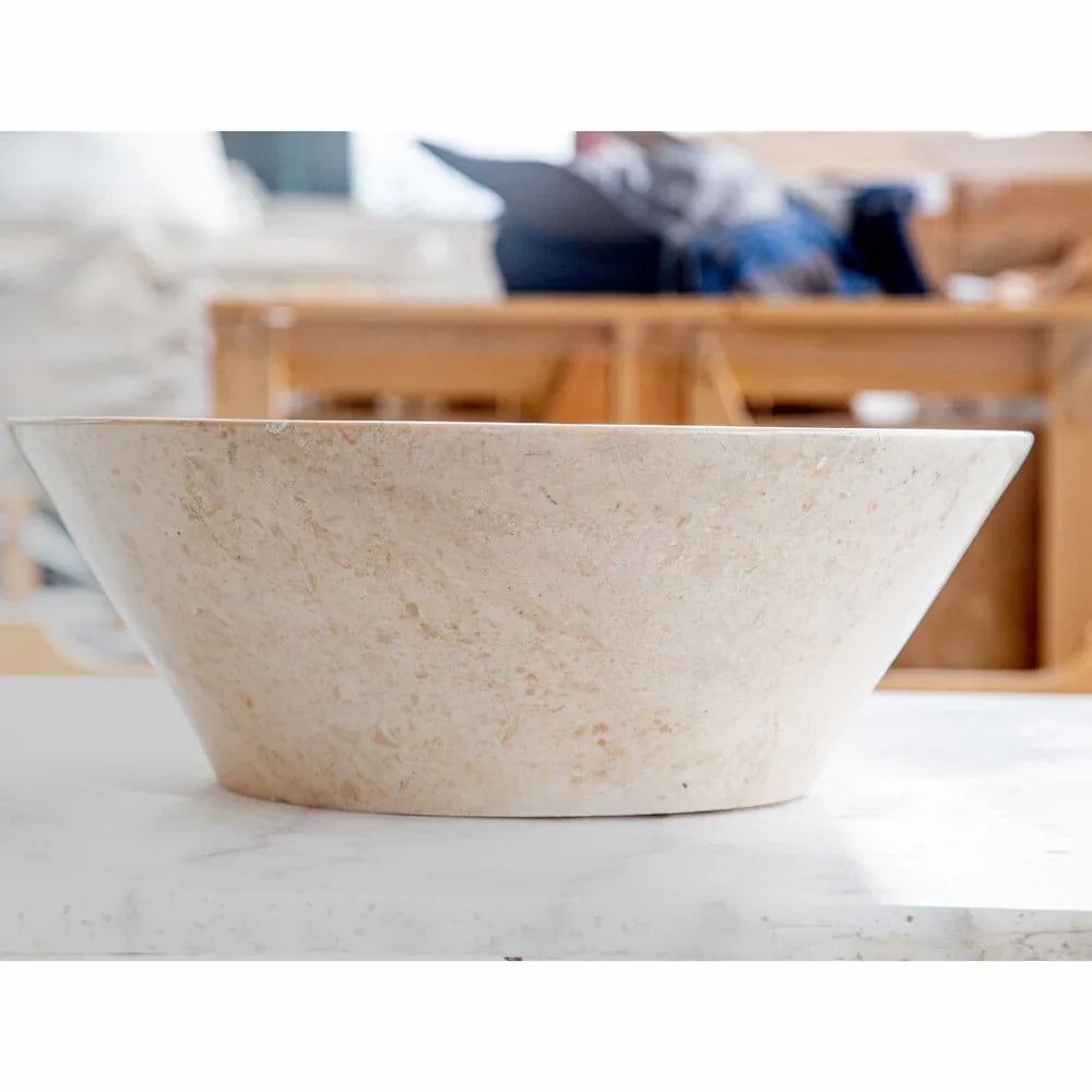 Cappuccino Beige Marble V-Shape Tapered Above Vanity Bathroom Sink Polished (D)16" (H)6"