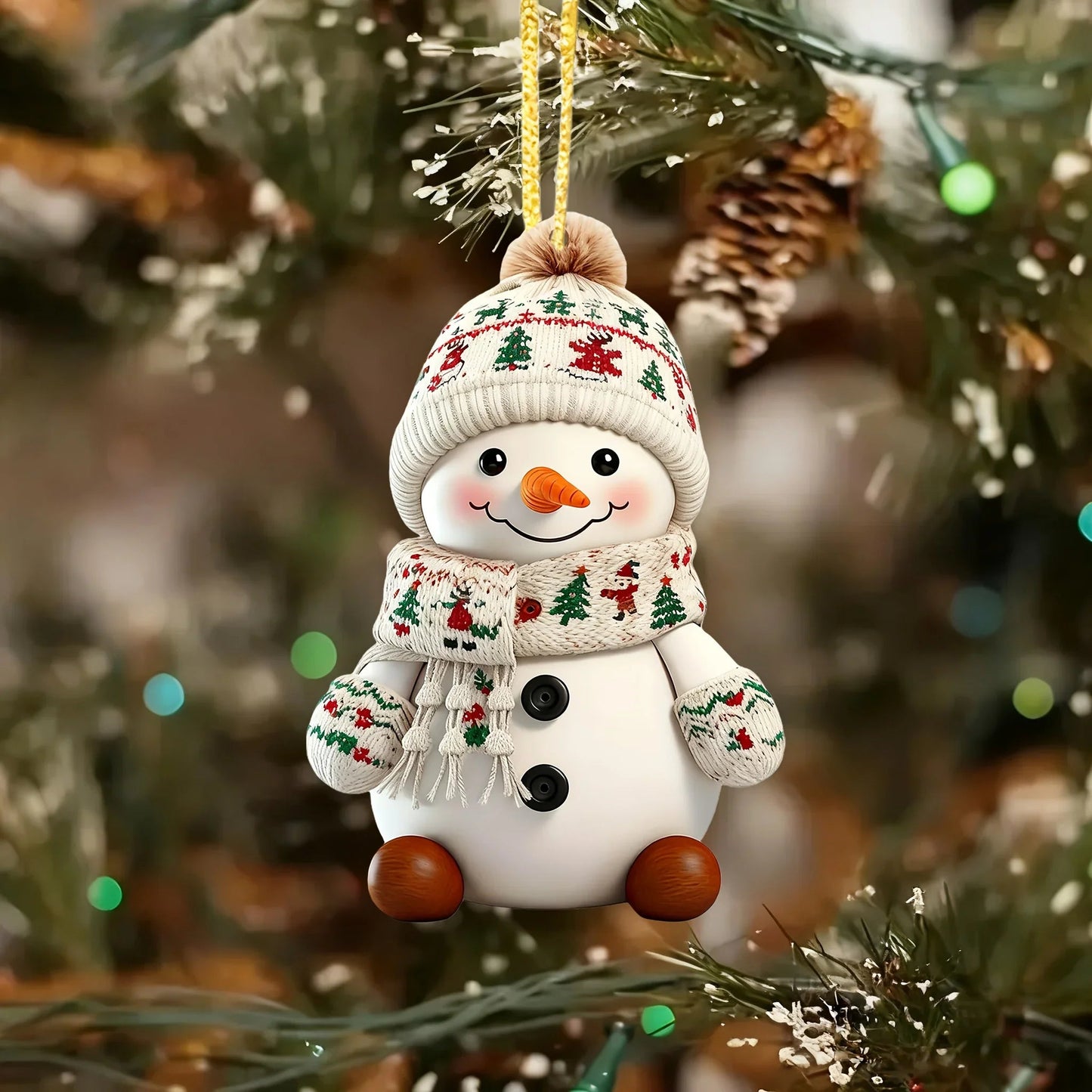 Ceramic Snowman Christmas Tree Ornament Set of 2