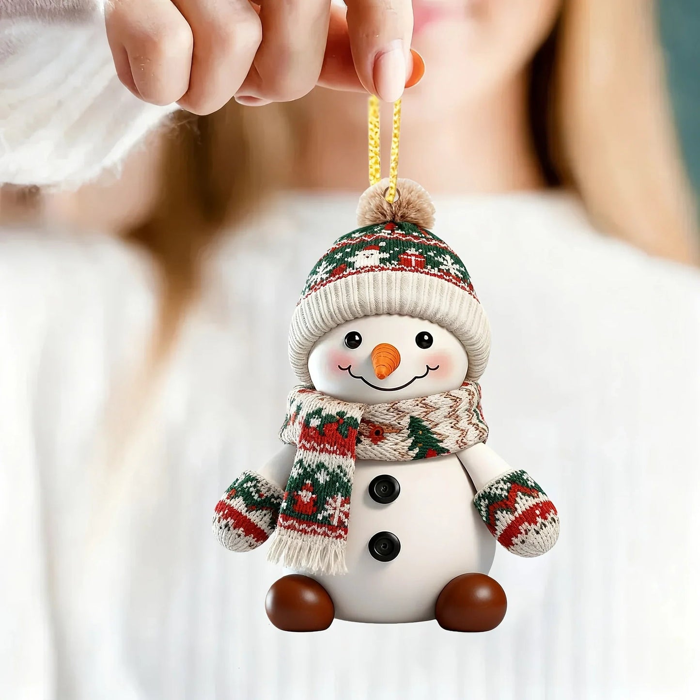 Ceramic Snowman Christmas Tree Ornament Set of 2