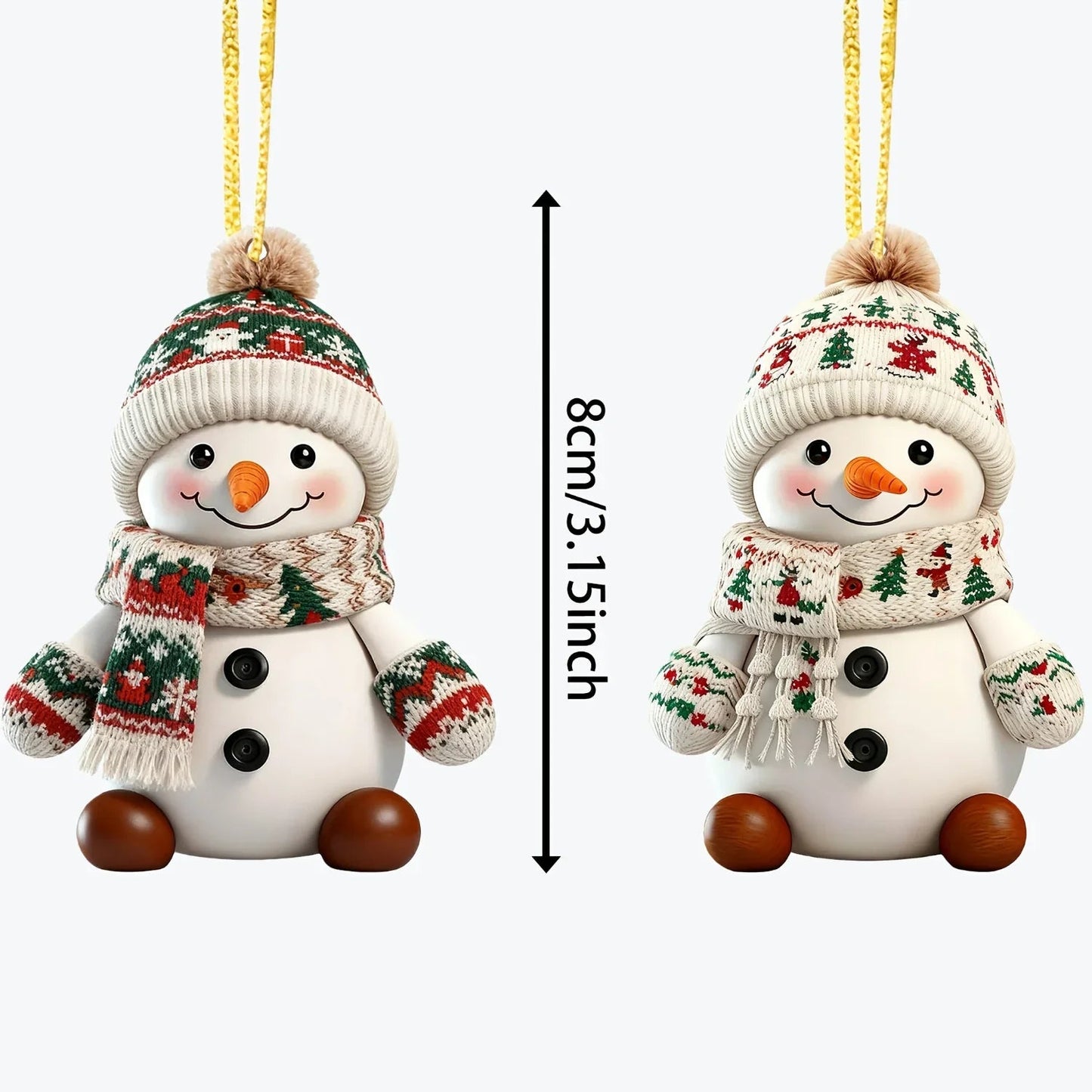 Ceramic Snowman Christmas Tree Ornament Set of 2