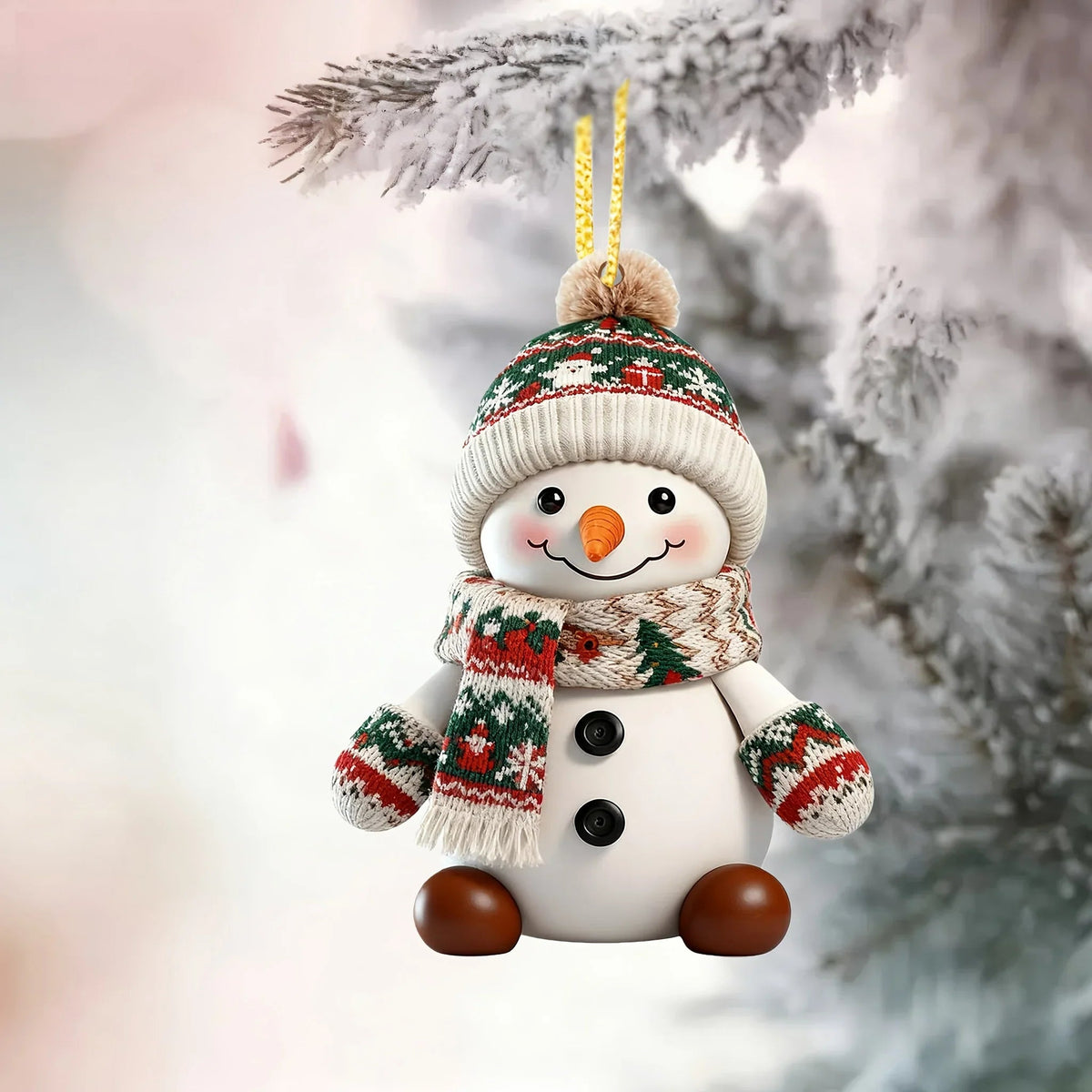 Ceramic Snowman Christmas Tree Ornament Set of 2