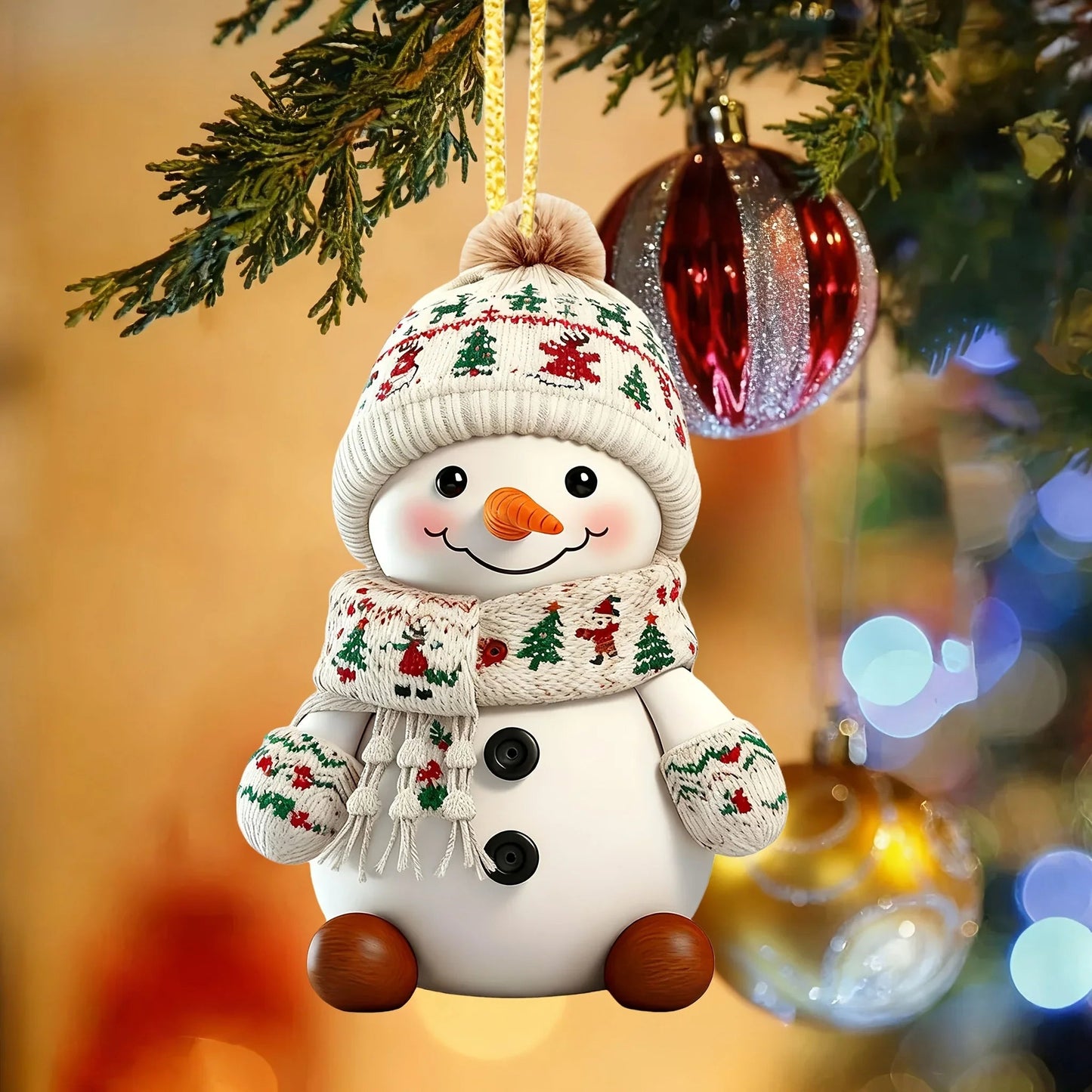 Ceramic Snowman Christmas Tree Ornament Set of 2