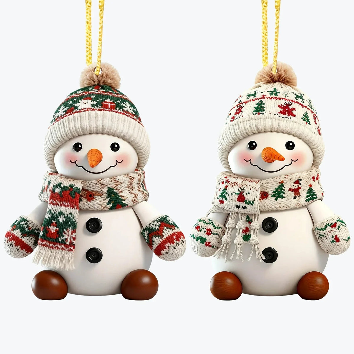 Ceramic Snowman Christmas Tree Ornament Set of 2