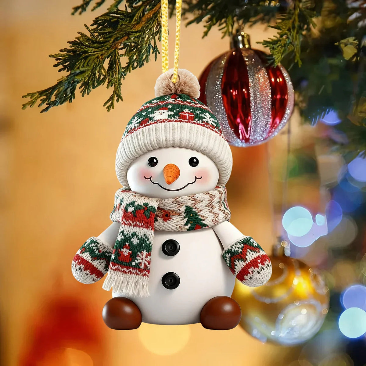 Ceramic Snowman Christmas Tree Ornament Set of 2