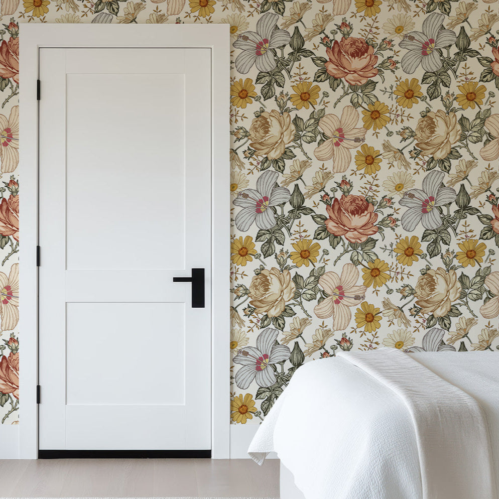 Chamomile Rose Hibiscus Flower Vintage Wallpaper
