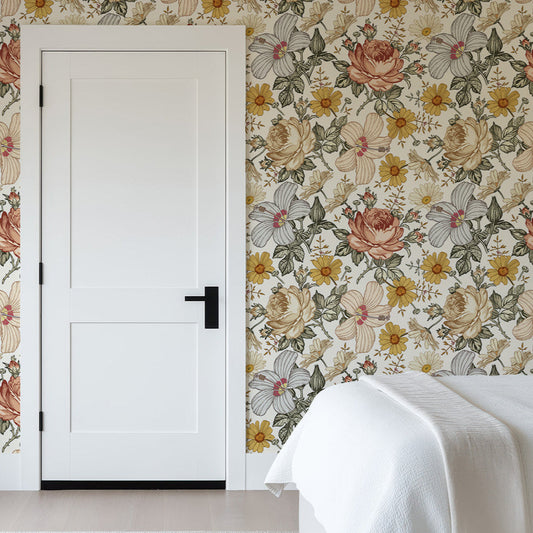 Chamomile Rose Hibiscus Flower Vintage Wallpaper