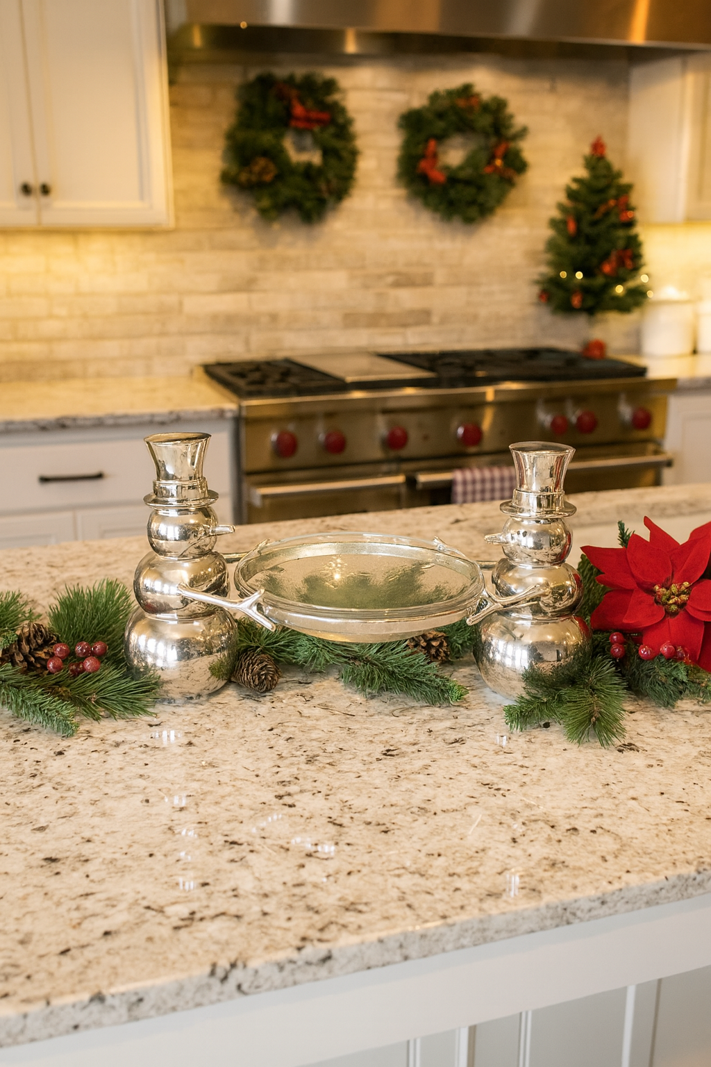 Cast Aluminum Snowmen with Hammered Glass Bowl